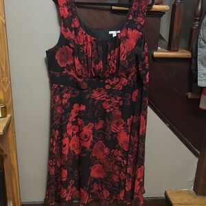 Ella Black and Red Floral Midi Dress